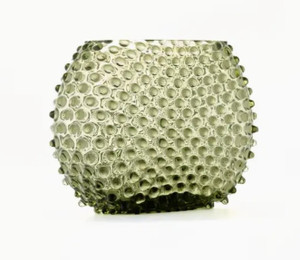 Hobnail Optic Vase in Moss Green handblown Bohemia crystal 8.2 inches