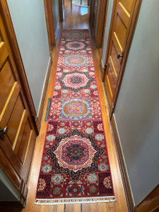Egyptian Mamluk rug runner 18th century with geometric medallions in hallway