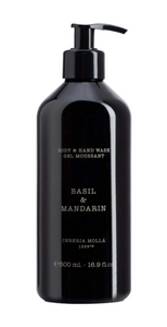 Basil and Mandarin hand and body wash 16.9oz black bottle pump dispenser Cereria Molla 1899
