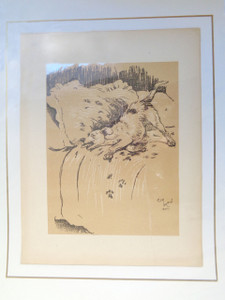 Dog on Bed - Unframed Matted Print by Cecil Aldin Dog on Bed - Unframed Matted Print by Cecil Aldin