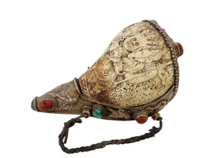 Conch Shell Horn with Silver and Semi-Precious Stone