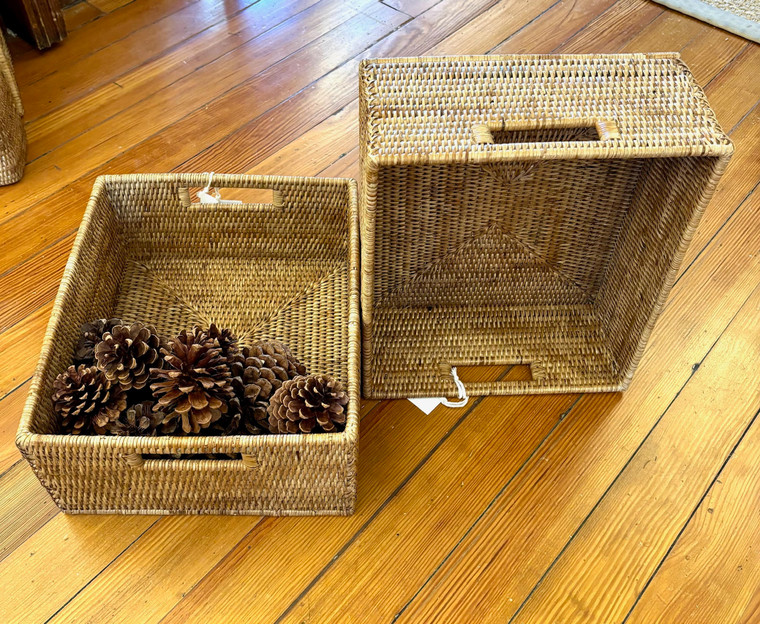 Rattan Rectangular Basket with Cutout Handles by Artifacts Trading Co.
