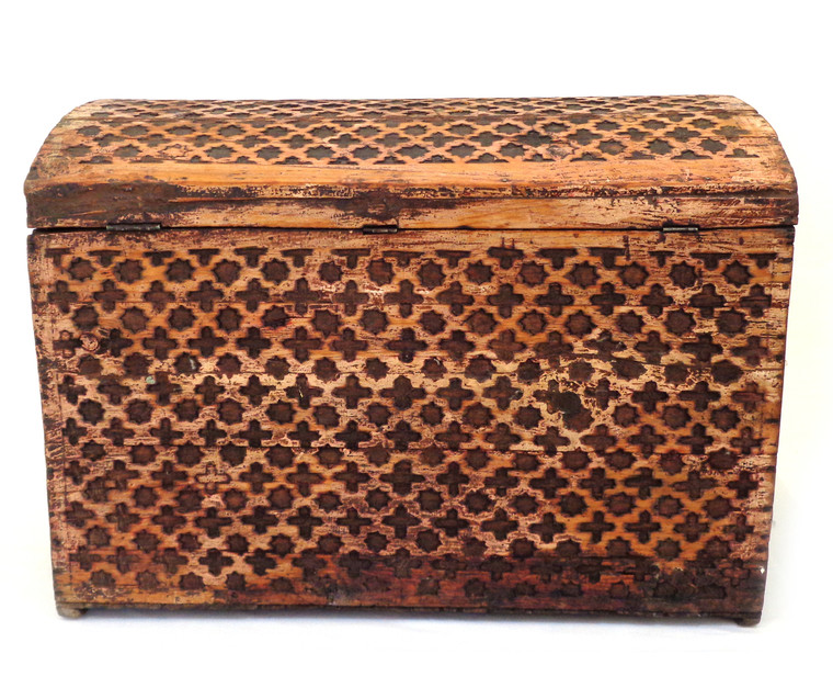 Antique Arabian urban trunk carved wood original finish 1800s 28 inch