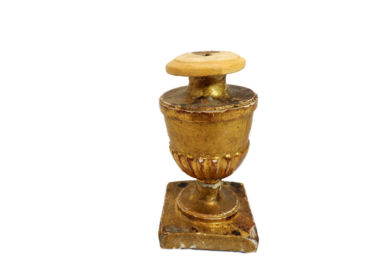 Antique French finial fragment gold painted carved wood 18th century 7.5 inch