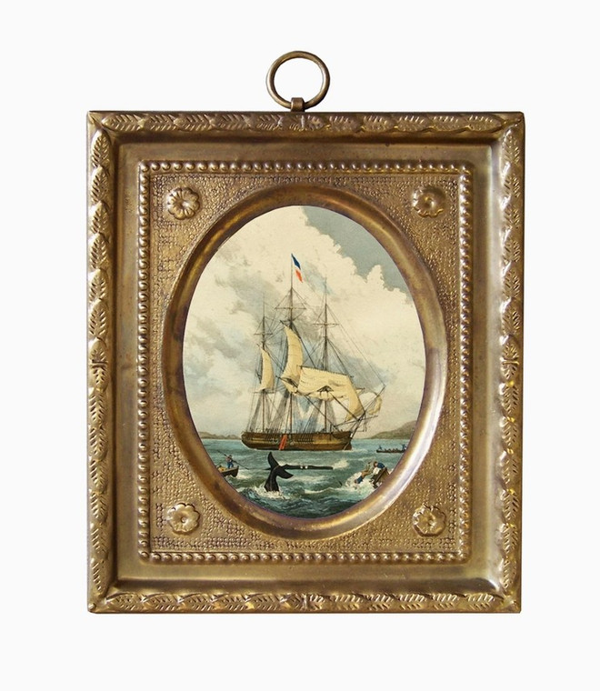 Whaling Ship Vintage Print in Embossed Brass Frame by Madison Bay Co.