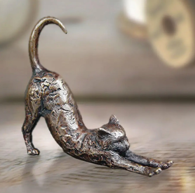 Miniature Bronze Cat Stretching