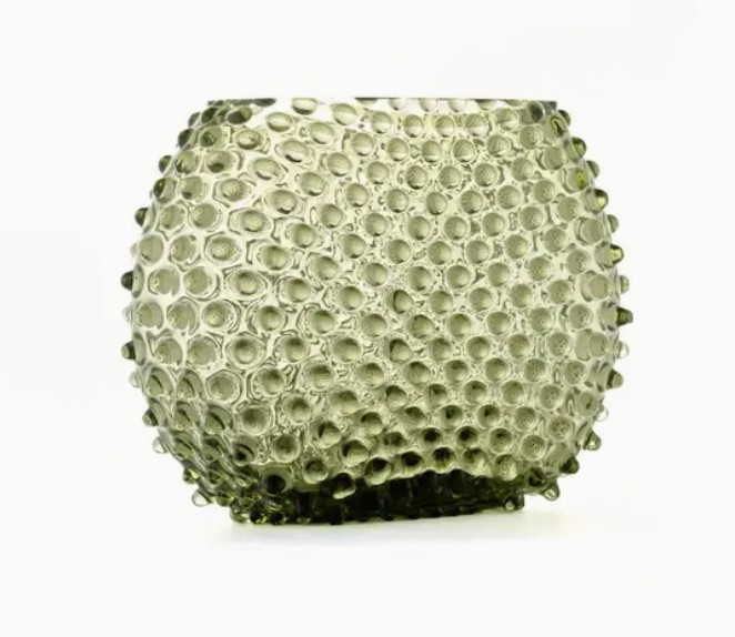 Hobnail Optic Vase in Moss Green handblown Bohemia crystal 8.2 inches