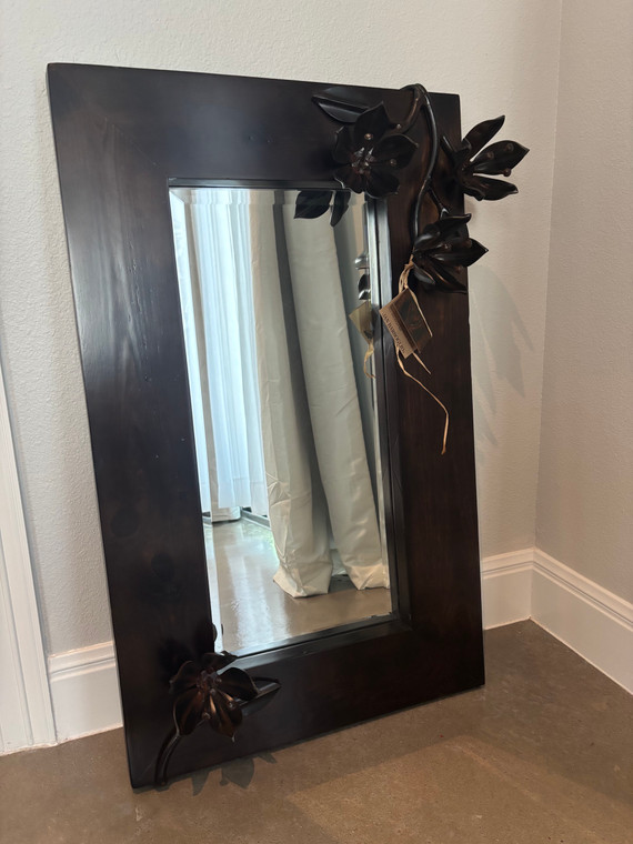 Jan Barboglio Pasion d'Isa wood frame mirror with forged iron passion flowers