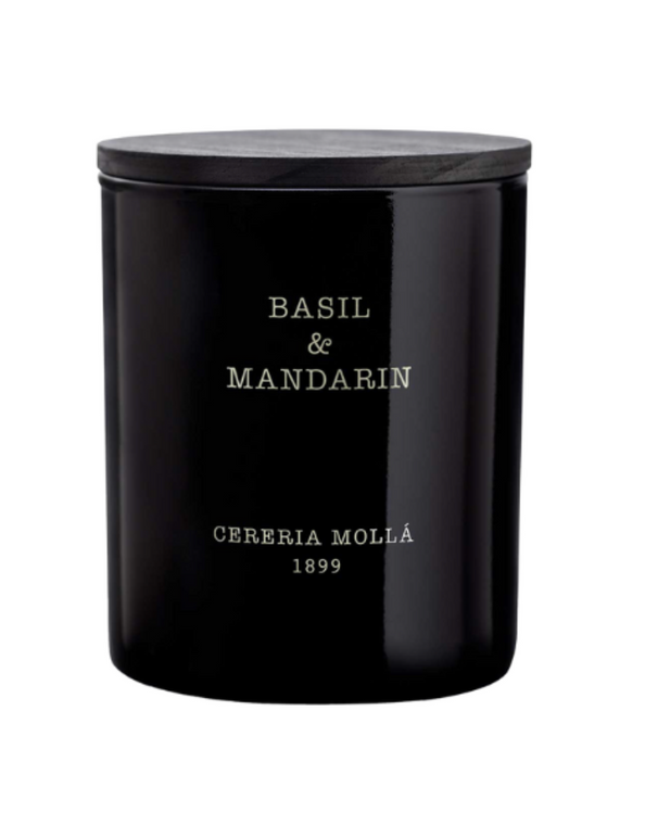 Basil and Mandarin candle 8oz black hand-painted glass Cereria Molla 1899