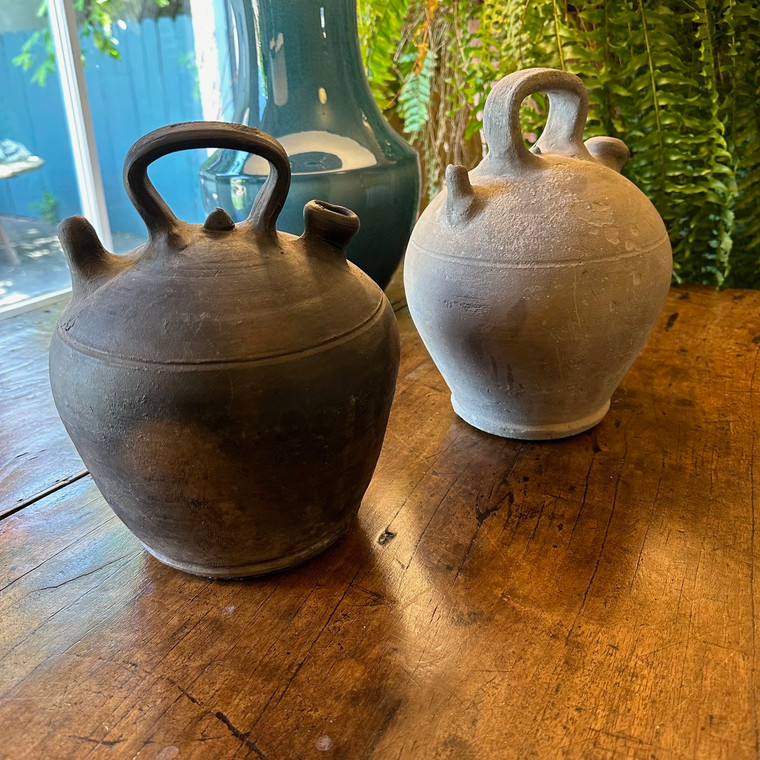 Antique Spanish Biberon Jugs Pair Light Dark 19th Century