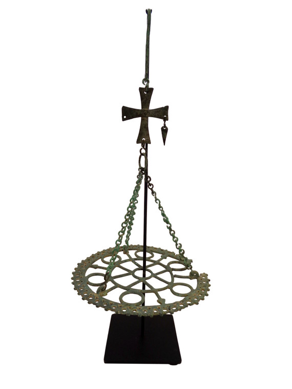 Byzantine Iron Candle Holder on Custom Stand Antique