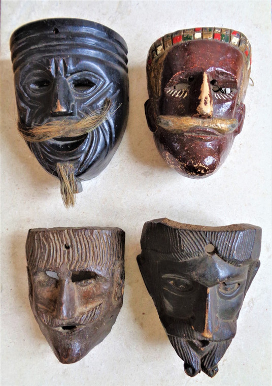 Antique Guatemalan Wood Masks 19th Century Hand Carved Set