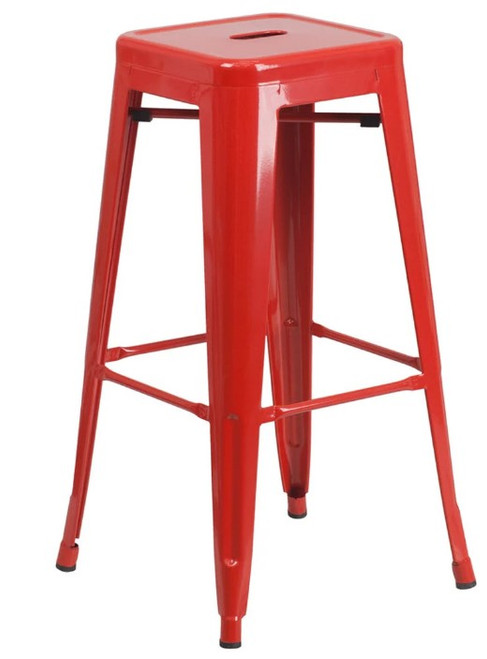 Metallic Backless Bar Stool in Red
