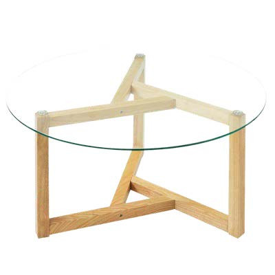 Glass Coffee Table with Wooden Base