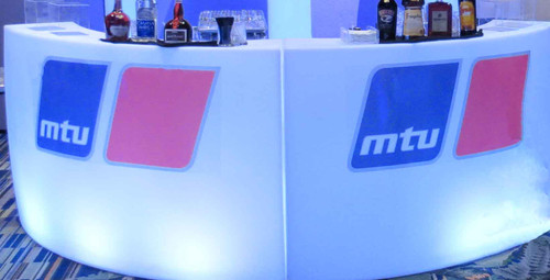 2 Half Circle Glow Bars with brand logos displayed 2 Half Circle Glow Bars with brand logos displayed