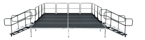 step stairs with side railings left and right of a platform step stairs with side railings left and right of a platform