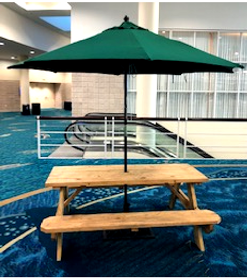 Wooden Picnic Table with Umbrella