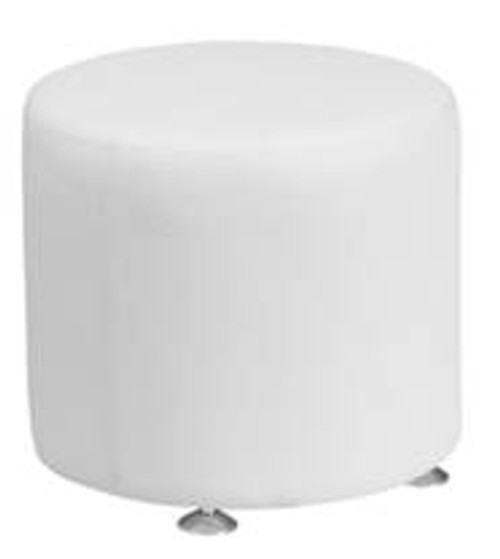 White 18" Round Leather Ottomans