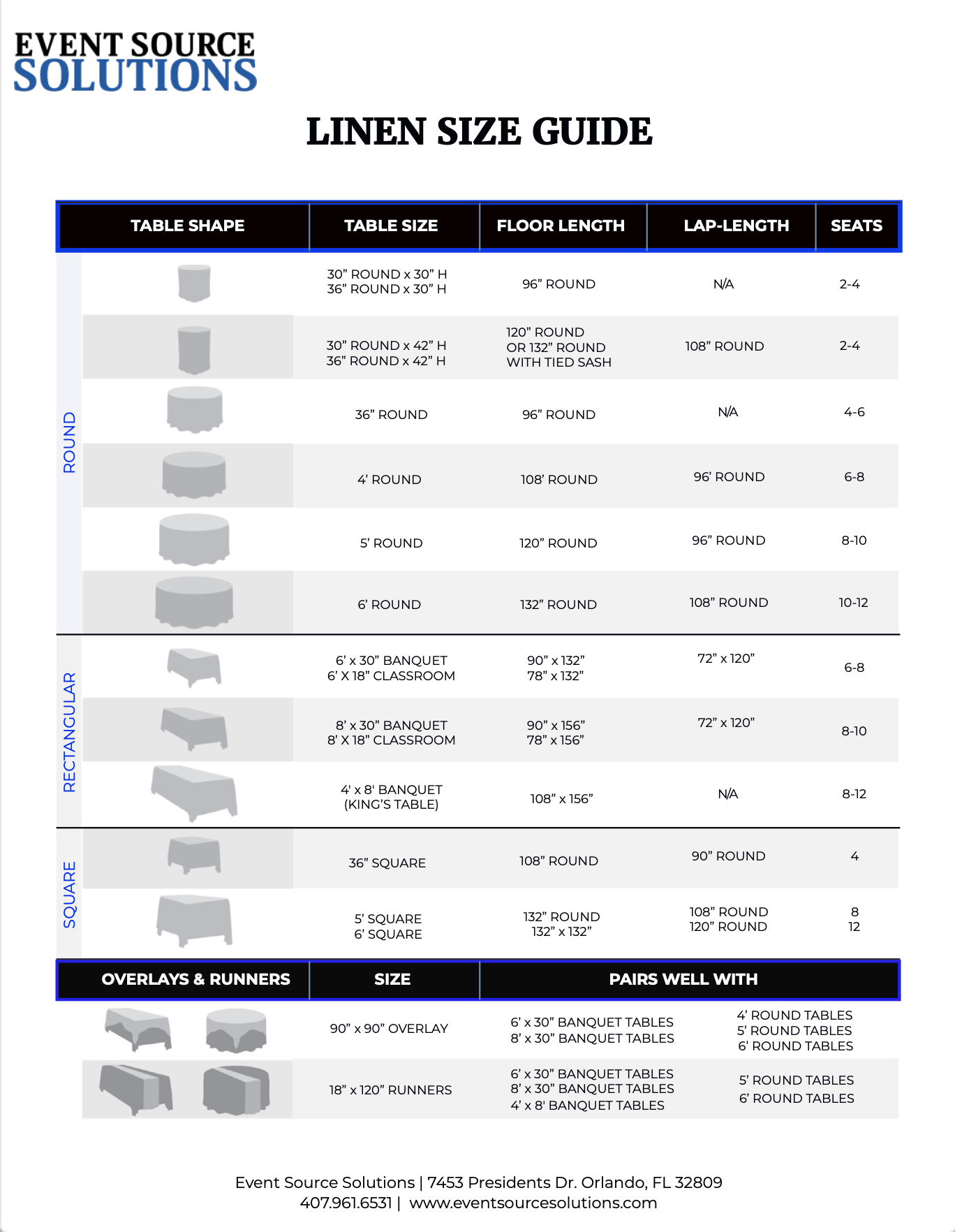 Linen Size Guide - Event Source Solutions