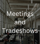 Meeting and Tradeshows written on a background of a large hall with people walking