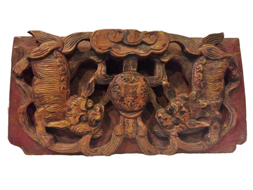 wood block 6, antique, carved foo dogs