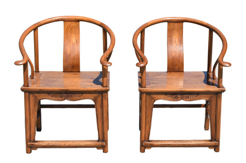 Pair Antique Chinese Horseshoe Chairs