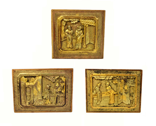 Set three Gilt Wood Carvings Love