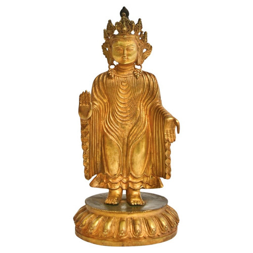 Gilt Bronze No Fear Udanaya Tibetan Buddha 13"