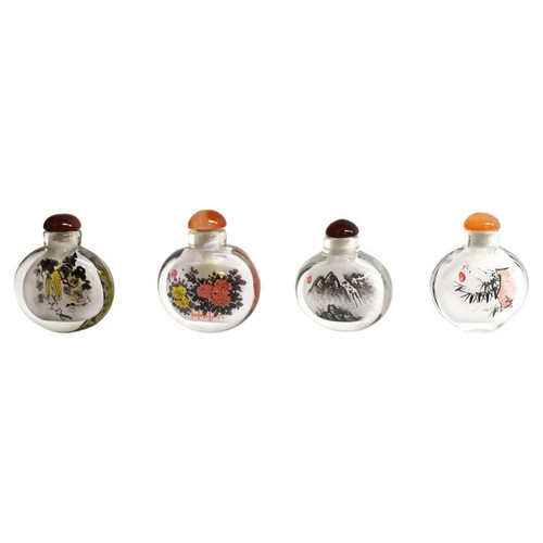 Eglomise Reverse Painted Snuff Bottles Set of 4 Natures Plants