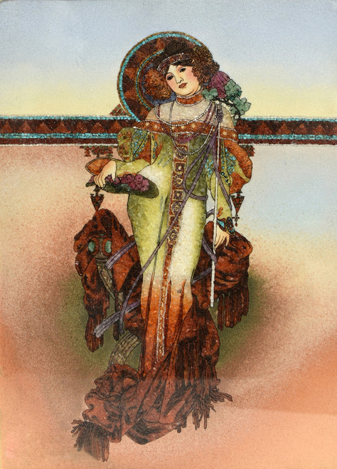 Gemstone Painting Modeled After Alphonse Mucha Autumn Art Nouveau