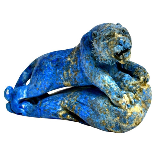 Lapis Lazuli Tiger Sculpture Paperweight w Golden Pyrite
