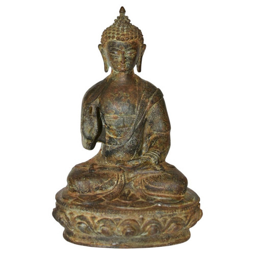 Antique Tibetan Buddha Bronze Statue High Crown