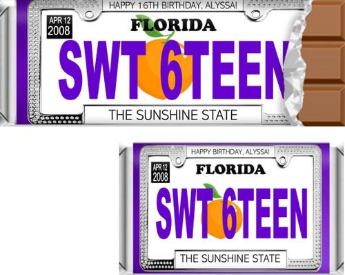 License Plate Sweet 16 Candy Wrappers and Assembled Hershey's or Kit Kat Bars