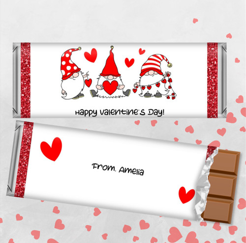 Gnomes Valentine's Day Candy Wrappers and Assembled Hershey's or Kit Kat Bars