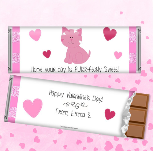 Purrrfectly Adorable Kitten Valentine's Day Candy Wrappers and Assembled Hershey's or Kit Kat Bars