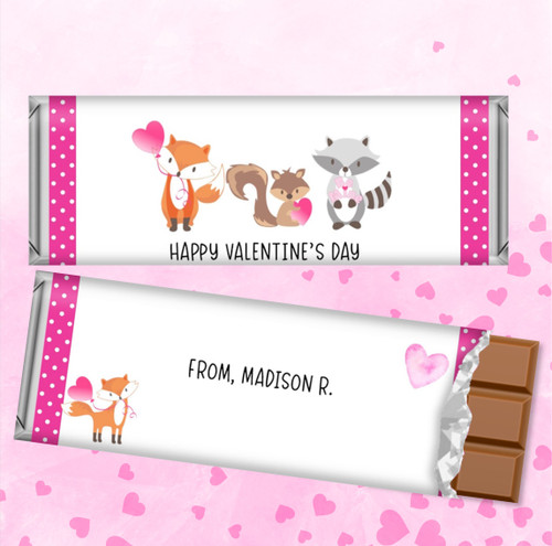 Woodland Animals Valentine's Day Candy Wrappers and Assembled Hershey's or Kit Kat Bars
