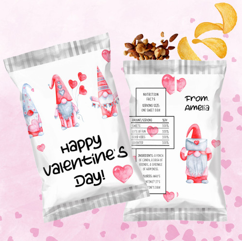 Watercolor Gnomes  Valentine's Day Custom Personalized Chip Bags