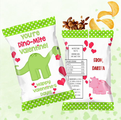 RAWR! Dino-Mite Dinosaur Design  Valentine's Day Custom Personalized Chip Bags