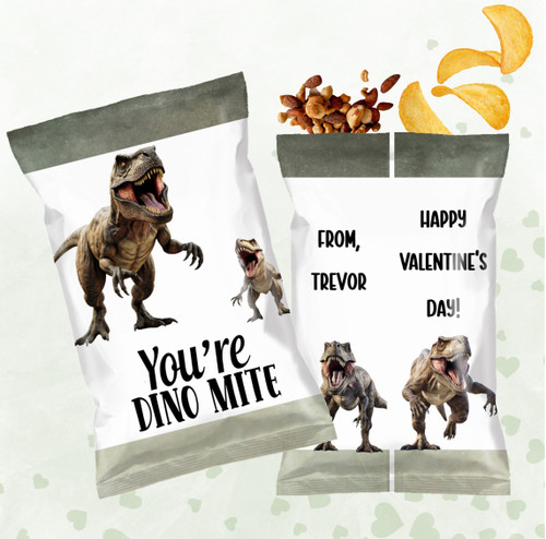 T-Rex Dinosaur Valentine's Day Custom Personalized Chip Bags