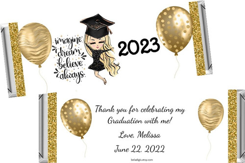 Gold Glitter Graduation Chocolate Bars and Candy Wrappers Hershey or Kit Kat