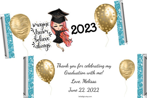 Teal Glitter Graduation Chocolate Bars and Candy Wrappers Hershey or Kit Kat
