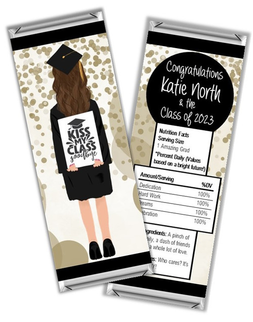 Black Gown Graduation Chocolate Bars and Candy Wrappers Hershey or Kit Kat