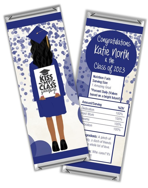 Blue Gown Graduation Chocolate Bars and Candy Wrappers Hershey or Kit Kat