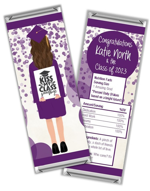 Purple Gown Graduation Chocolate Bars and Candy Wrappers Hershey or Kit Kat