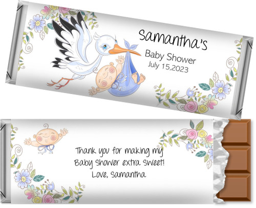 Blue Stork Boy Baby Shower Chocolate Bars and Candy Wrappers