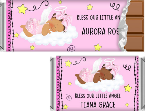 Sweet Angel Baby Girl in Pink. Christening Baptism Personalized Hershey's and Kit Kat  Chocolate Bars and Candy Wrappers. Light or dark skin tones.