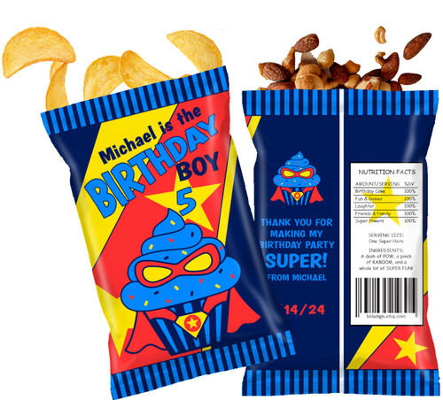Super Hero Boy's Birthday Personalized Chip Bags