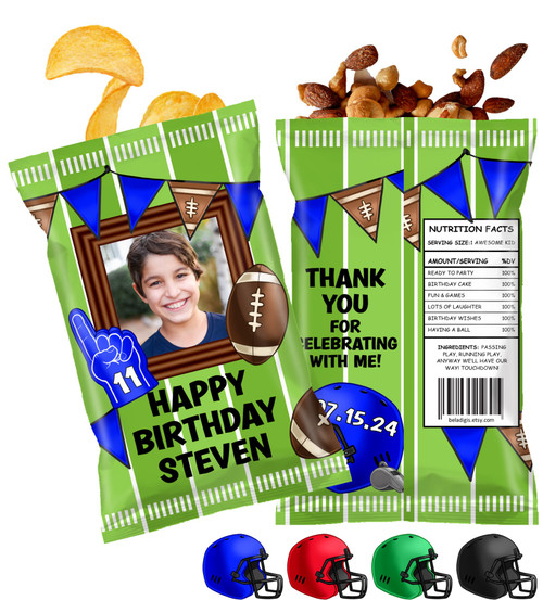 Football Boy's Birthday Personalized Chip Bags With Photo