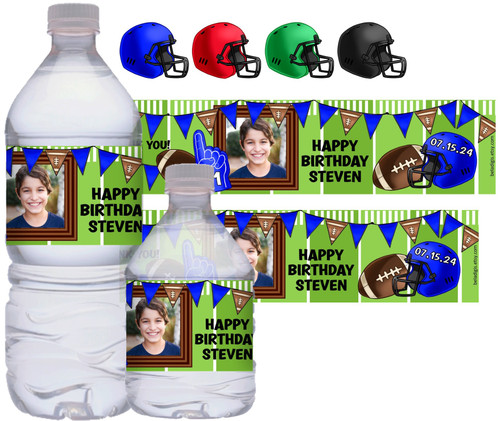 Football Boy's Birthday Water Bottle Stickers.