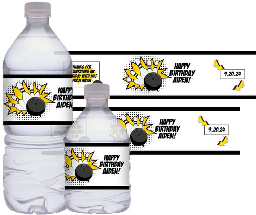 Bowling Boy's Birthday Water Bottle Stickers.